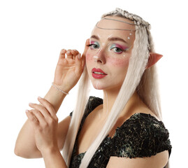 Obraz premium Portrait of beautiful elf girl on white background