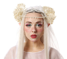 Obraz premium Portrait of beautiful elf girl on white background