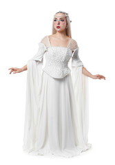 Obraz premium Beautiful girl dressed as elf on white background