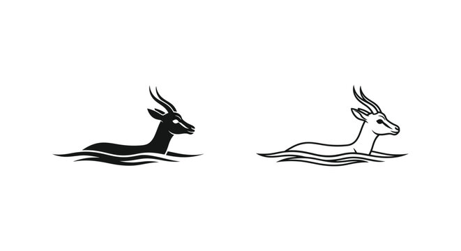 Antelope Crossing Water Art Design Vector Vector