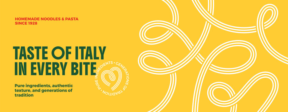 Abstract Food Background with Linear Pasta Pattern. Vector Spaghetti Wave Texture. Doodle Noodle Shape Illustration for Italian Cuisine Packaging or Restaurant Banner and Menu Decoration.