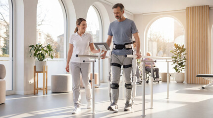 Obraz premium Helping hands in a bright rehabilitation space