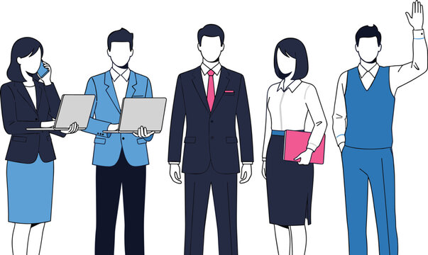Business people characters set with office workers holding laptop phone folder professional corporate vector illustration collection