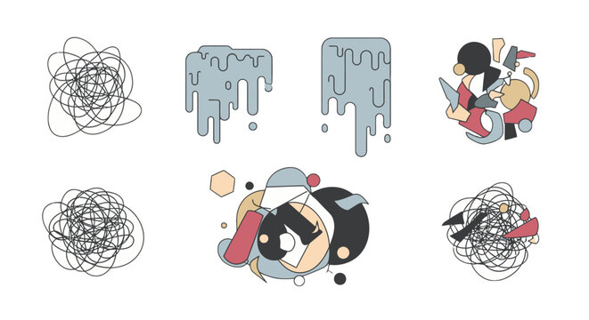 Cartoon character with scribbles and messy thoughts.