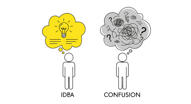 Contrasting thoughts of idea and confusion.