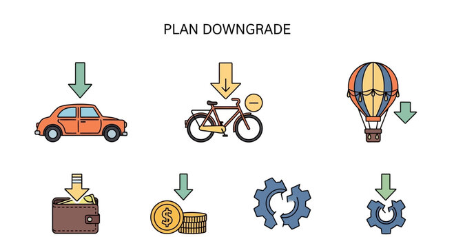 Plan downgrade concept with various objects.