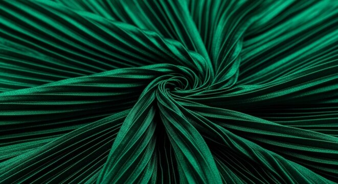 Abstract emerald green pleated fabric with swirling texture and dramatic lighting