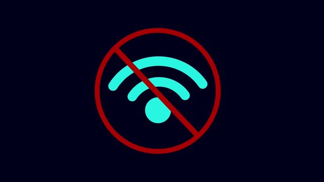 No internet connection icon animation isolated on dark blue background.No internet connection icon. Network offline concept. Wifi signal problem symbol.