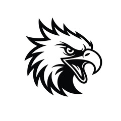 Fototapeta premium A bold and stylized eagle head with sharp lines and detailed feathers in black and white