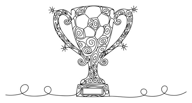 Trophy cup winner award decorated with swirl patterns and soccer ball details