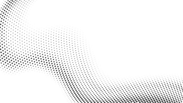Abstract gray halftone corner wave pattern with fading dots on white background, smooth gradient motion texture, minimal modern digital geometric design composition