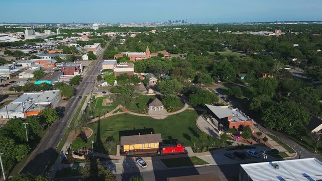 Aerial of Downtown Irving Texas and Town Square 