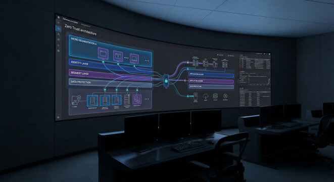 Zero Trust Cybersecurity Architecture Visualization in Security Operations Center