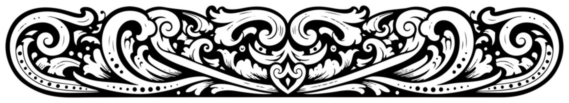 Decorative border with ornate wave scrolls in engraving style