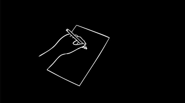 2d Animation motion graphics drawing of a left hand writing scribbling on paper on white, black and green screen in 4K ultra-high-definition.