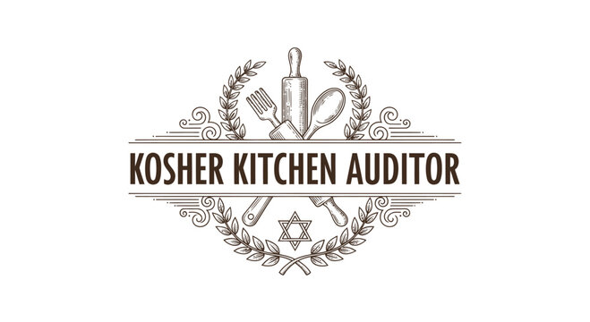 Vintage Kosher Kitchen Auditor Logo with Utensils and Star of David