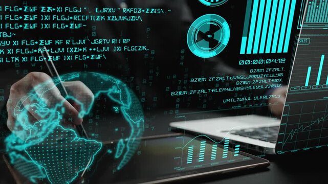 Explore the intersection of business and technology with this digital representation of data analytics. Visual elements enhance understanding of global insights and trends. Cipher