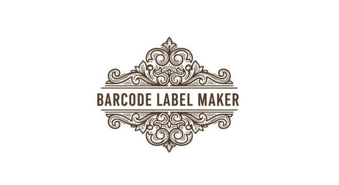 Vintage Engraved Barcode Label Maker Logo with Ornate Flourish Design