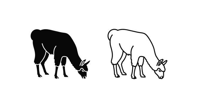 Black and White Goat Grazing Illustration Guide Vector