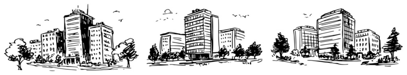 Modern office buildings and urban apartment towers sketch illustration © AdrianGebert