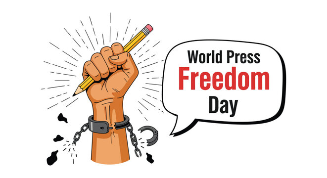 World press freedom day a hand holding a pencil breaking chains