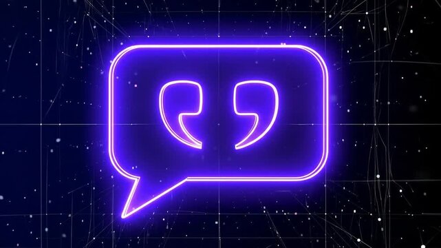 Glowing Neon Quote Bubble in Digital Cyber Space Background