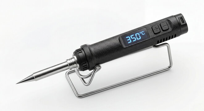 Cordless Digital Soldering Iron with LCD Display Showing 350&deg;C