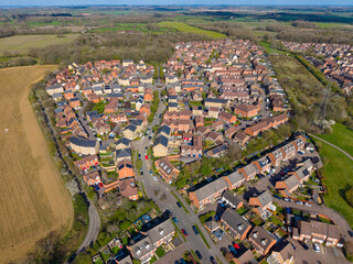 Aerial view of Bray drive and Mendip way roads at Great Ashby area of Stevenage. England