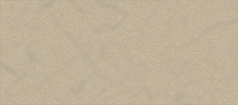Topographic map contour lines seamless pattern on earthy brown background.