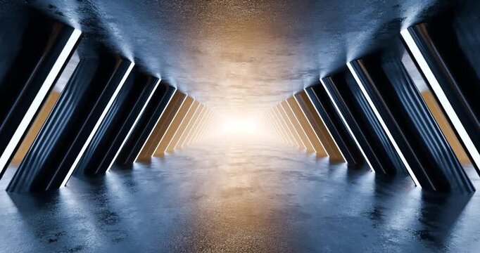 Futuristic glowing corridor tunnel with symmetrical perspective 3d loop animation