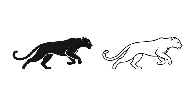 Black Panther vs Leopard Silhouette Comparison Guide Vector