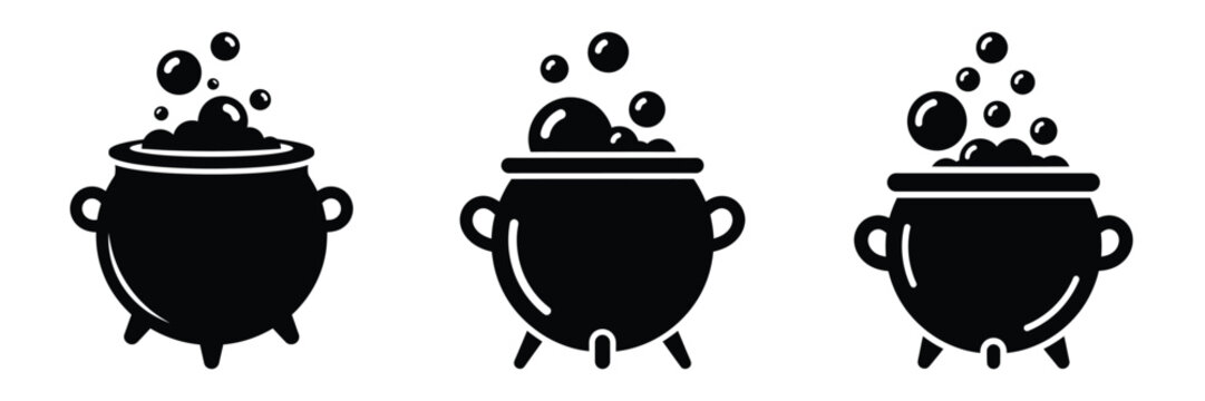 witch cauldron bubbles silhouette set vector illustration