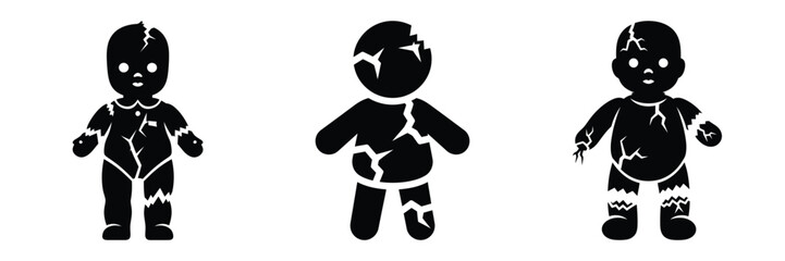 Fototapeta premium broken doll silhouette set vector illustration