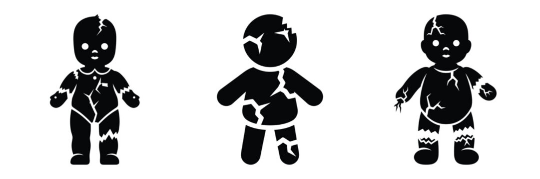 broken doll silhouette set vector illustration