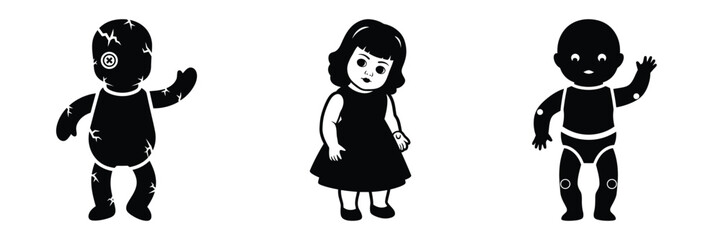 Fototapeta premium creepy doll silhouette set vector illustration