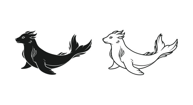 Mythical Mer-goat Creatures Art Design Vector