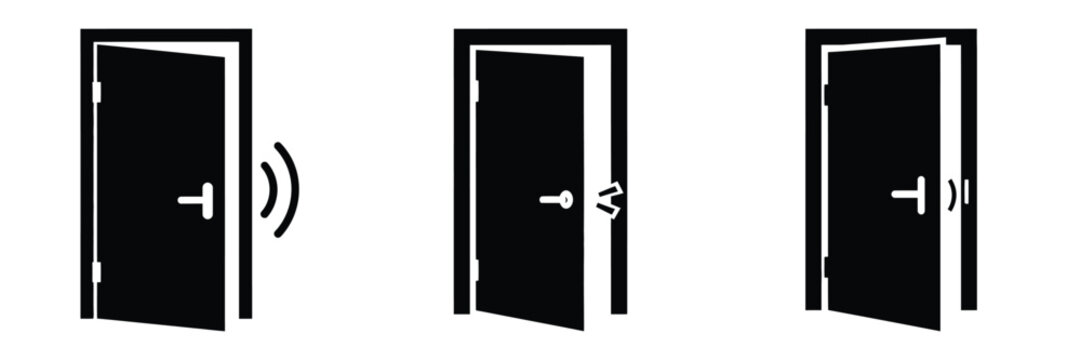 creaking door silhouette set vector illustration