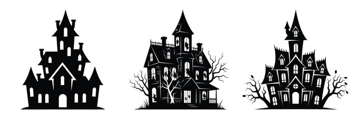 Obraz premium haunted mansion silhouette set vector illustration