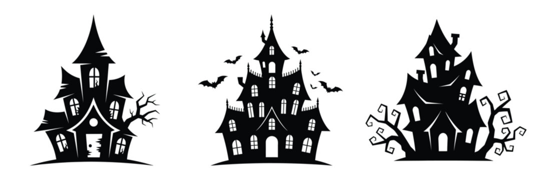 haunted house silhouette set vector illustration