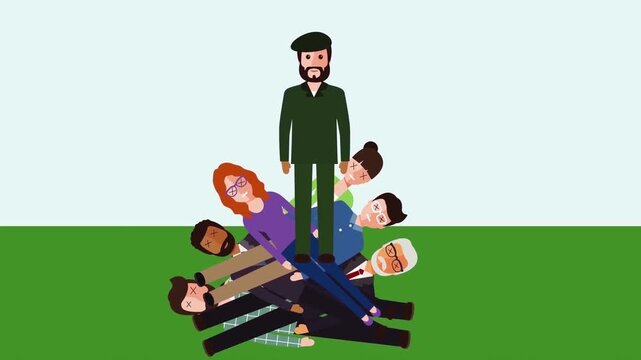 Animated Concept of People Stacked in a Human Pyramid, Teamwork and Corporate Hierarchy Concept