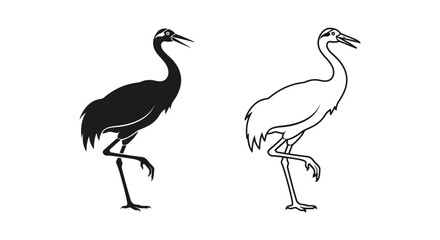 Fototapeta premium Black and White Crane Bird Silhouette Designs Vector