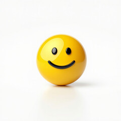 Fototapeta premium A cheerful yellow smiley face with a broad grin and simple black curved lines isolated on white background, illustration