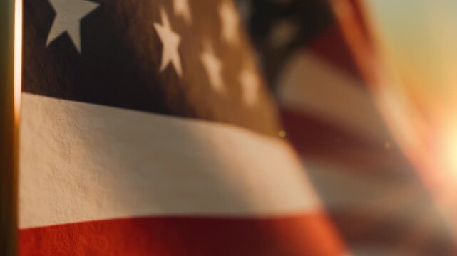 Memorial Day morning American flag flies at sunrise for the celebration