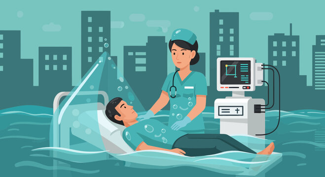 Nurse Cares For Patient In Flooded Hospital Room 1.