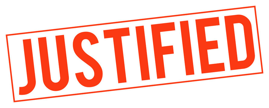 Red justified stamp text on transparent background