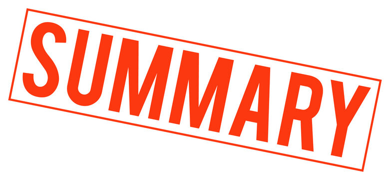 Red summary stamp with bold letters on transparent background