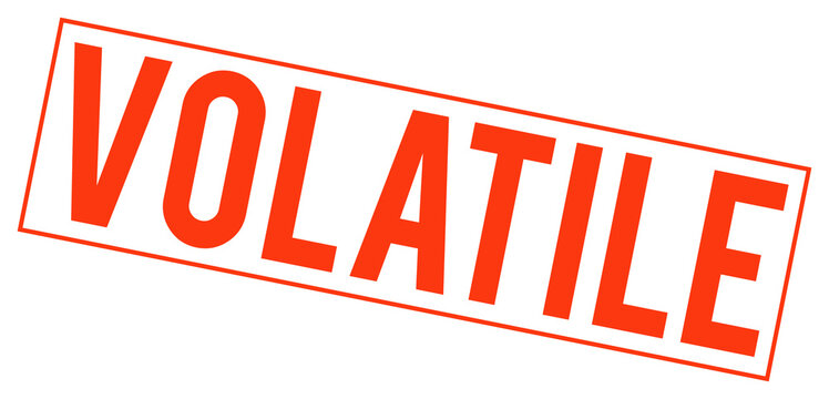 Large red volatile stamp on transparent background