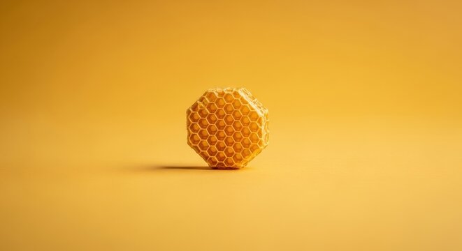 A single piece of honeycomb on a yellow background, honey production concept