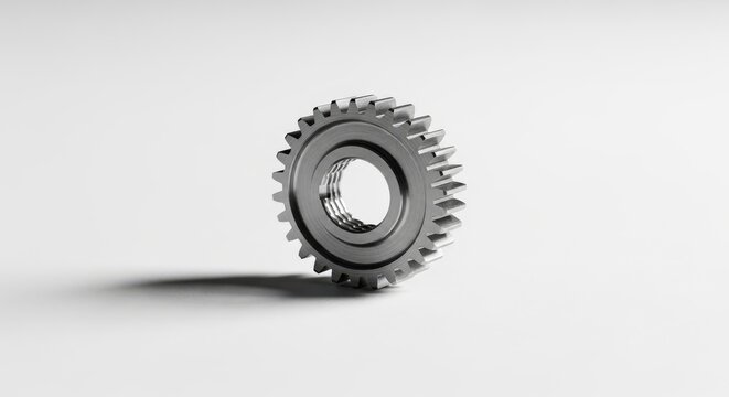 A single metal gear with teeth on a white background for industrial or mechanical concepts
