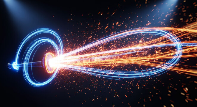 未来のデータ通信を象徴するデジタルな光の軌跡 抽象的なサイバー空間 高速エネルギー 背景素材
